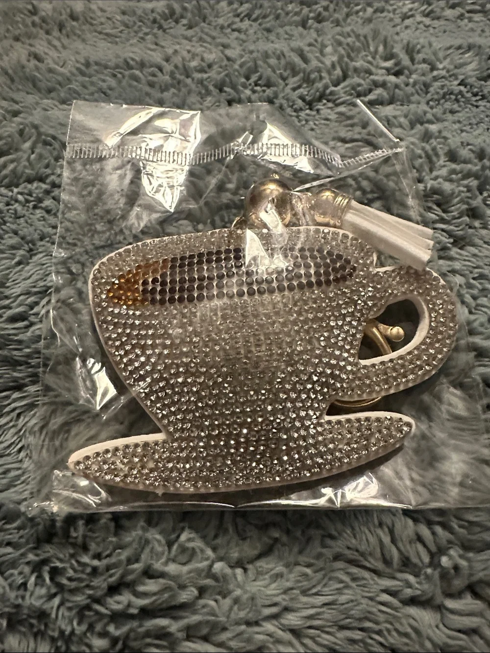Crystal Teacup Keychain Bag Charm - White